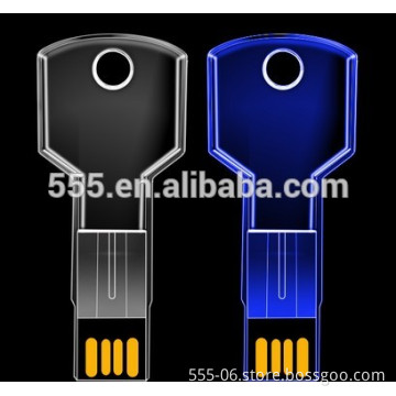 Transparent Plastic Crystal LED pen drive key shape usb flash drive 4GB 8GB 16GB 32GB